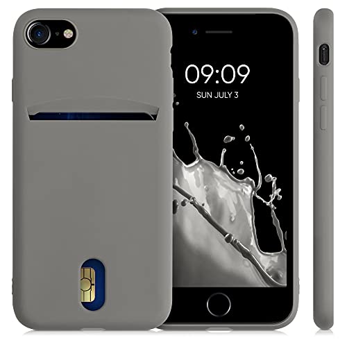 kwmobile Case Compatible with Apple iPhone SE (2022) / iPhone SE (2020) / iPhone 8 / iPhone 7 - Soft TPU Phone Cover with Card Holder and Silicone Finish - Stone Dust - color: Stone Dust