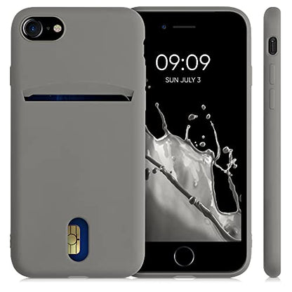 kwmobile Case Compatible with Apple iPhone SE (2022) / iPhone SE (2020) / iPhone 8 / iPhone 7 - Soft TPU Phone Cover with Card Holder and Silicone Finish - Stone Dust - color: Stone Dust