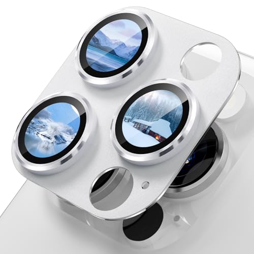 imluckies Alloy Metal Camera Lens Protector for iPhone 16 Pro / 16 Pro Max / 14 Pro / 14 Pro Max, 9H Tempered Glass, Ultra HD, Anti-Scratch, Strong Adhesion, Case Friendly, White Titanium - size: 16/14 pro/promax White Titanium