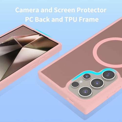 for Samsung Galaxy S24 Ultra Case Magnetic, [Compatible with Magsafe] 6.8 Inches Slim Fit Heavy Duty Protection Wireless Charging TPU and PC Shockproof Anti-Slip Protective Phone Cover, Pink - color: Pink Magnetic
