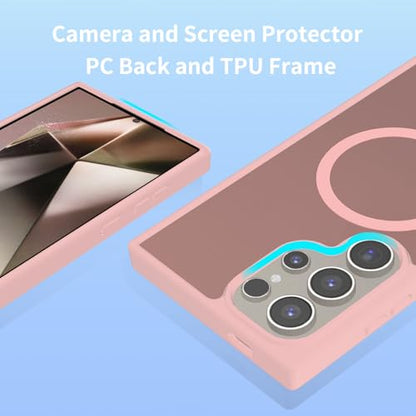 for Samsung Galaxy S24 Ultra Case Magnetic, [Compatible with Magsafe] 6.8 Inches Slim Fit Heavy Duty Protection Wireless Charging TPU and PC Shockproof Anti-Slip Protective Phone Cover, Pink - color: Pink Magnetic