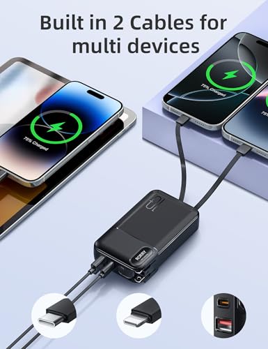 RORRY Portable Charger 3 in 1 with Wall Plug 10000mAh Power Bank for iPhone - color: Black