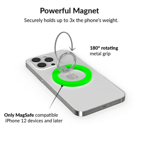 VELVET CAVIAR Compatible with MagSafe Phone Grip - Magnetic Ring Holder with Adjustable Stand - Removable MagSafe Accessories for iPhone 16, 15, 14, 13, 12 (Neon Green) - color: Neon Green