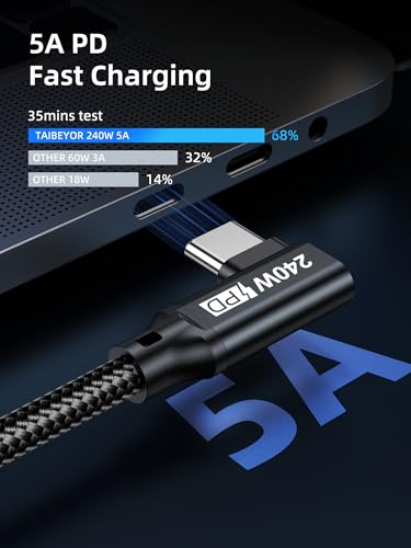 240W USB C to USB C Cable 10FT,PD 3.1 Type C to C 5A Fast Charging Cable Right Angle for MacBook Pro/Air,iPad Pro/Air/Mini,iPhone15/15Pro/15Plus/15ProMax,Samsung S24/S23/S22,Surface Book2,Pixel - style: 90° Right Angle