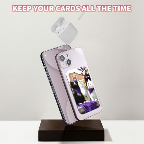 Phone Credit Card Holder Stick on, Cell Phone Pocket Self Adhesive Stretchy Stick on Wallet ID Credit Card Case Pouch Sleeve with Flap for All Smartphones, Lavender Cat - color: Lavender Cat