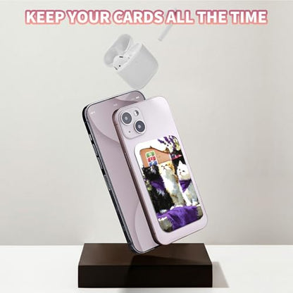 Phone Credit Card Holder Stick on, Cell Phone Pocket Self Adhesive Stretchy Stick on Wallet ID Credit Card Case Pouch Sleeve with Flap for All Smartphones, Lavender Cat - color: Lavender Cat