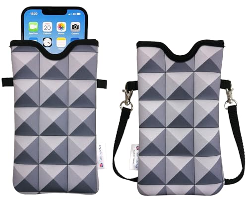 Tainada Neoprene Crossbody Neck Phone Sleeve Pouch (Silver Gray Geometric) - color: 3d Silver Gray Geometric