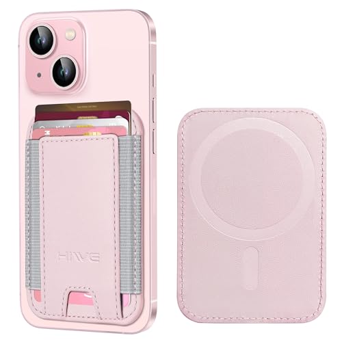 HiWe for MagSafe Wallet, 7 Cards Holder for Phone Case, RFID Blocking - color: Pink Wallet - Grey Band