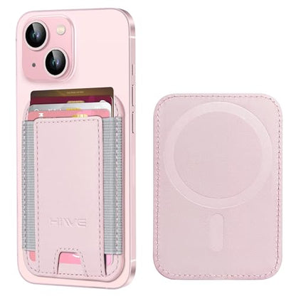 HiWe for MagSafe Wallet, 7 Cards Holder for Phone Case, RFID Blocking - color: Pink Wallet - Grey Band