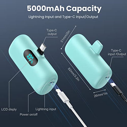[2 Pack]Small Portable Charger for iPhone 17/16/15 Series,5000mAh 3A PD USB C Power Bank, Mini Travel Essentials Battery Pack for iPhone 17/17 Pro/16/16 Plus/16 Pro/15 Pro Max,Samsung,Android/LG etc - color: Pink+Green