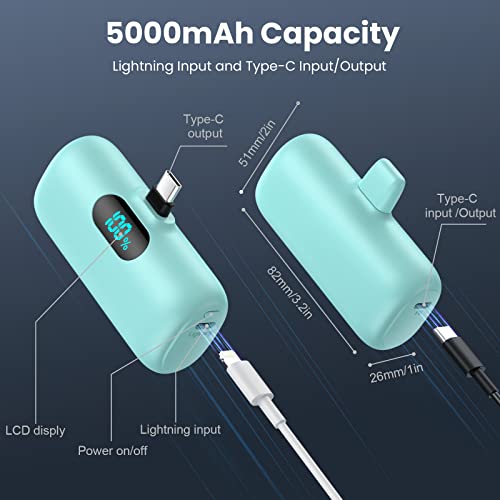 [2 Pack]Small Portable Charger for iPhone 17/16/15 Series,5000mAh 3A PD USB C Power Bank, Mini Travel Essentials Battery Pack for iPhone 17/17 Pro/16/16 Plus/16 Pro/15 Pro Max,Samsung,Android/LG etc - color: Blue+Green