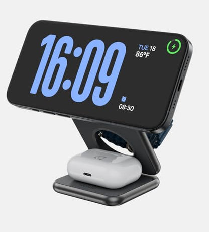 KUXIU Qi2-Certified 15W 3 in 1 Magnetic Wireless Charging Station for Apple - color: Gray