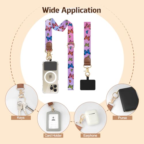 TiMOVO Phone Lanyard Crossbody Wrist Strap, Adjustable Anti-Theft Phone Strap for All Phone Case, lanyard for Women and Men - color: Colorful Butterfly