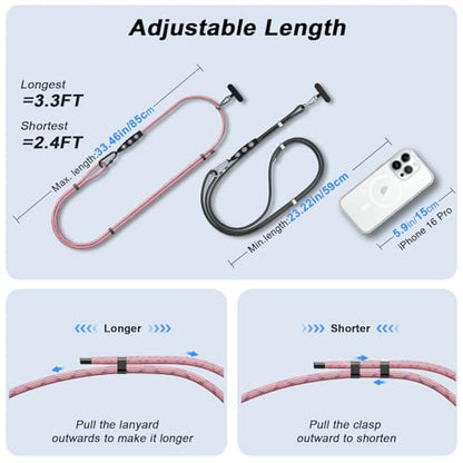 Phone Strap Crossbody Phone Lanyard with 2 Phone Tabs,Adjustable Anti Theft Phone Strap for iPhone Around with Hanging Loops ,Skin-Friendly,Universal Cell Phone Neck lanyard for Outdoor Travel (Pink) - color: Pink