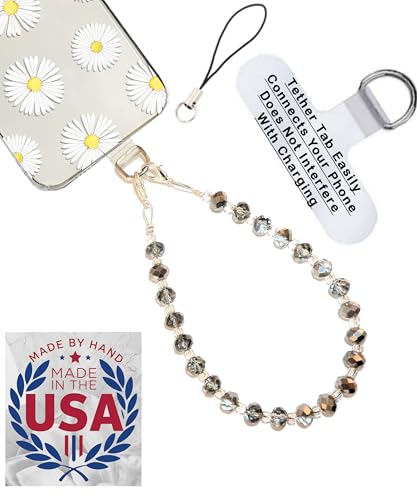 Hidden Hollow Beads Phone Wrist Strap Handmade USA, Anti-Drop Phone Lanyard with Tether Tab Universal Wristlet for Most Cases - color: Silver