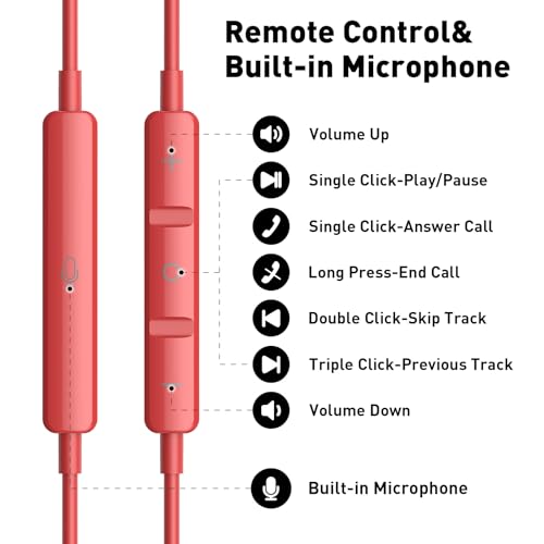 USB C Headphones Magnetic Wired Earbuds with Mic for Apple/Samsung Android - color: Red
