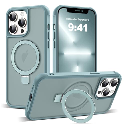 SKYLMW Compatible with iPhone 13 Pro Case with Stand,Blue | iPhone 13 Pro Phone Case 6.1",Magnetic Ring Stand,Compatible with MagSafe,Military-Grade Protection,Great Grip Feeling - color: Blue, size: Iphone 13 Pro