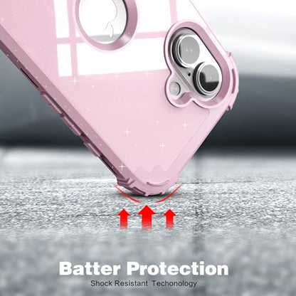 IDweel for iPhone 17 Case with Screen Protector for Women, 3 in 1 Shockproof Slim Fit Hybrid Heavy Duty Hard PC Cover Soft Silicone Bumper Full Body Anti-Fingerprint Case, Glitter Pink - color: Glitter Pink