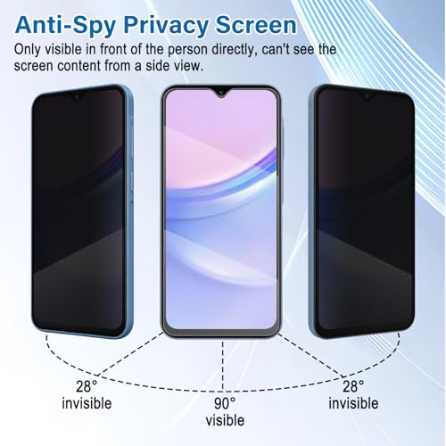 Screen Protector For Samsung Galaxy A15 5G (3-Pack), Tempered Glass Privacy - color: Galaxy A15 5G