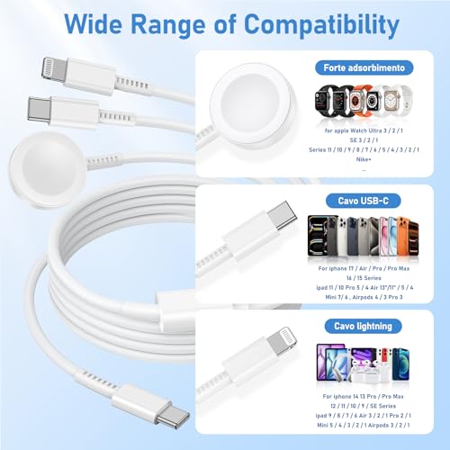 for Apple Watch Charger Fast Charging,3 in 1 Multi Charger Cable - color: White, size: C+L-3.3FT