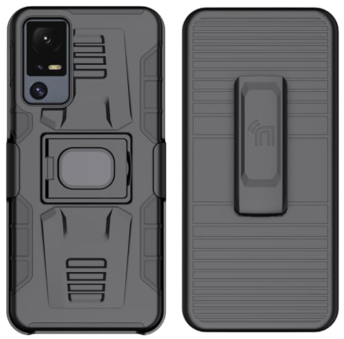 Nakedcellphone Rugged Combo for Jitterbug Smart 4 Phone Case - Black | Hybrid Cover + Belt Clip Holster, Rotating Holder, Ring Grip, with Kickstand, Mounting Plate, Fits Lively Smart4 or TCL 40XL - color: Black