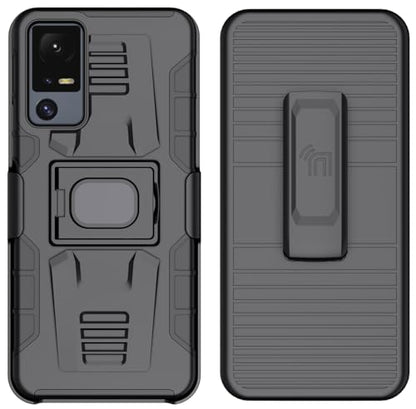 Nakedcellphone Rugged Combo for Jitterbug Smart 4 Phone Case - Black | Hybrid Cover + Belt Clip Holster, Rotating Holder, Ring Grip, with Kickstand, Mounting Plate, Fits Lively Smart4 or TCL 40XL - color: Black