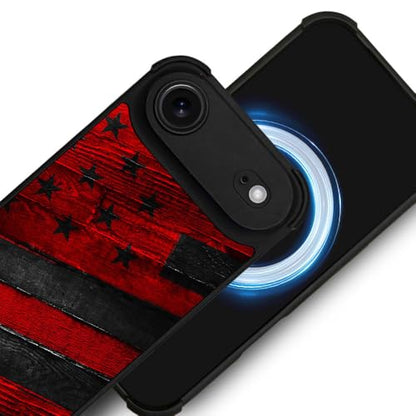 DJSOK Case for iPhone 17 Air,Compatible with MagSafe,Anti-Scratch Shockproof Case,Black Red Wood Grain American Flag - color: Black red wood grain American flag, size: iPhone 17 Air