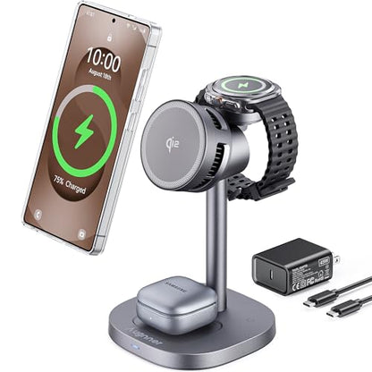 Qi2 3 in 1 Magnetic Wireless Charging Station with Cooling for Samsung - color: Starry grey