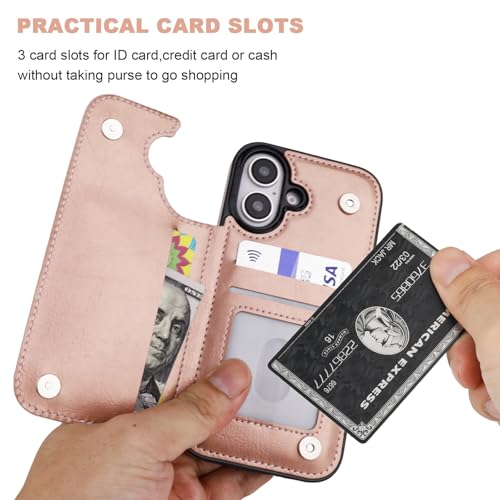 ONETOP for iPhone 16 Wallet Case with Credit Card Holder,Rosegold - color: Rose Gold