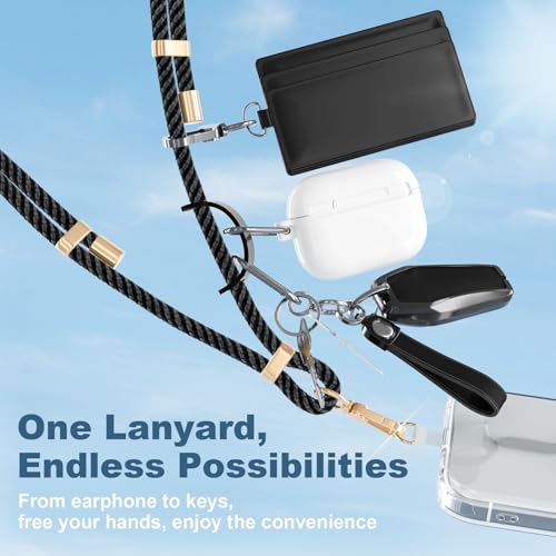 4-IN-1 Phone Lanyard Crossbody & Wrist Strap Kit with 2 Pack Tabs - color: Black Grey