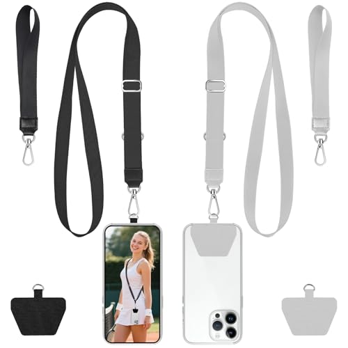takyu Phone Lanyard, 2 Pack Crossbody Anti-Drop Neck and Wrist Strap with 2 Pcs Tether Patches, Secure Hands-Free Compatible for iPhone Samsung Perfect for Nurses, Teachers, Travel, Hiking Black+Gray - color: Black + Grey