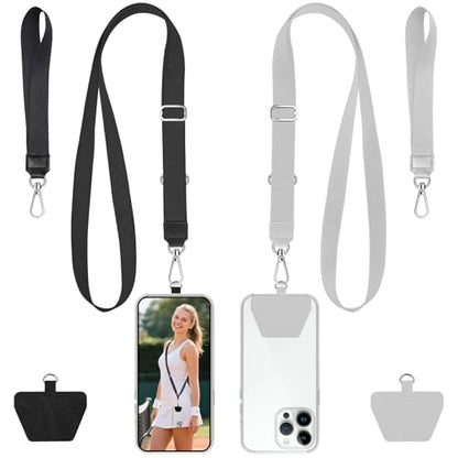takyu Phone Lanyard, 2 Pack Crossbody Anti-Drop Neck and Wrist Strap with 2 Pcs Tether Patches, Secure Hands-Free Compatible for iPhone Samsung Perfect for Nurses, Teachers, Travel, Hiking Black+Gray - color: Black + Grey