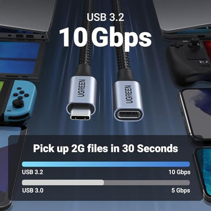 UGREEN USB C Extension Cable, (10Gbps/100W) USB C Extender 3.3 ft - color: Grey, size: 3.3 FT