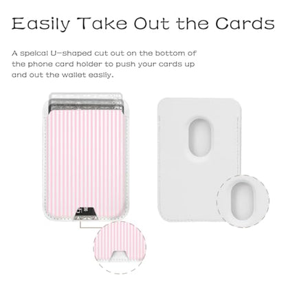 Compatible with Magsafe Cute Wallet Magnetic Card Holder,Pink Lines - color: Pink Stripes Lines