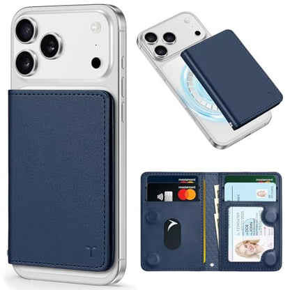 TUCCH for Magsafe Card Holder with Clear ID Window, Fit 6 Cards, Dark Blue | Magnetic Phone Wallet, for iPhone 17/17e/16/15/14/13/12 Pro/Pro Max/Plus, RFID Blocking, PU Leather - color: Blue