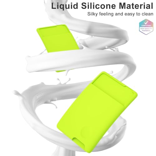oakxco Phone Wallet Stick On, Secure Phone Card Holder Silicone, Adhesive Pocket Sleeve ID Credit Card, Slim Thin Card Case for Men Women Cute, Compatible with Apple iPhone Samsung Pixel, Neon Green - color: Neon Green