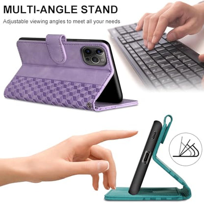 Flip Wallet Case for iPhone 11 PU Leather Purple | RFID Blocking, 3 Card Slots & 1 Cash Pocket, Magnetic Closure, Kickstand Function, Leather Flip Case for iPhone 11 - color: Purple