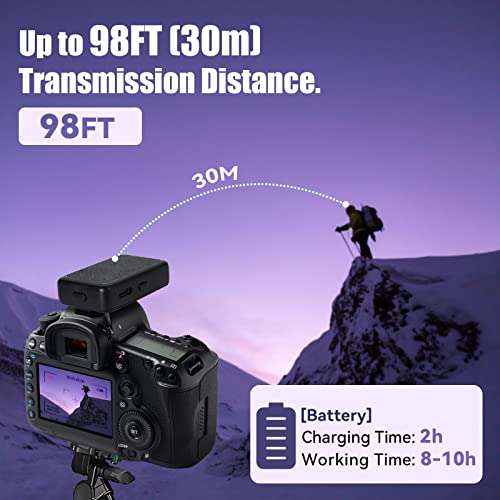 Wireless Lavalier Microphone, Wireless Lav Mic System with Transmitter&Receiver for Iphone, Android Phone, DSLR cameras, Camcorder, Clip on Lapel Microphone Kit for Recording, Vlog, Youtube.