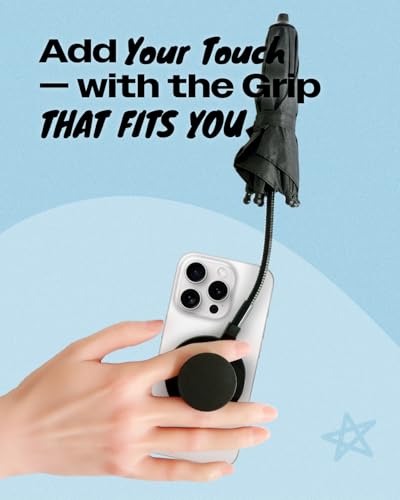On The Grip 3 in 1 Magnetic Umbrella Sunshade Collapsible Expandable Phone Grip & Stand - Elegant Magsafe Compatible Phone Holder for Secure Grip and Hands-Free Viewing (Black)