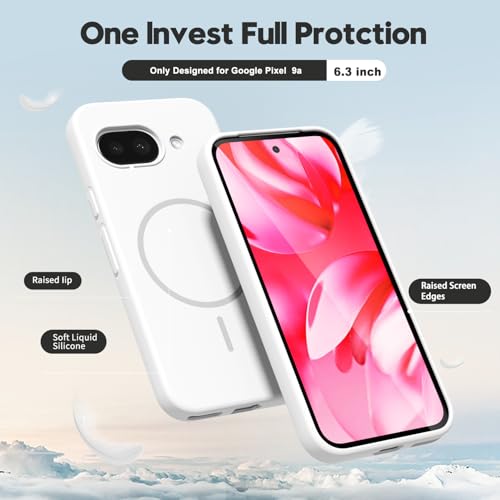 oakxco for Google Pixel 9A Case Silicone Mag Safe, Magnetic Slim Thin Phone Case Compatible with Magsafe, Women Girls Cute Girly Aesthetic Soft Rubber Gel Safecase with Camera Cover, White - color: White, size: Pixel 9A