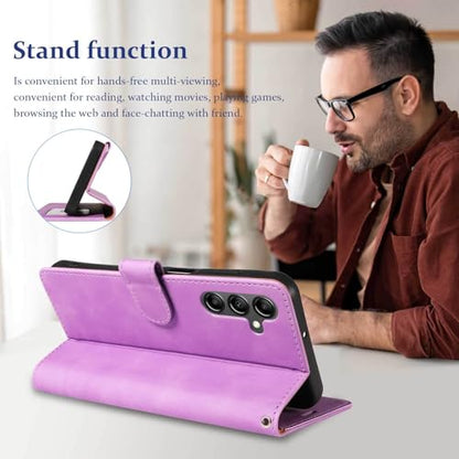 RFID Blocking for Samsung Galaxy S25 FE Case Wallet (Purple) | 4 Card Slots, Soft PU Leather, TPU Inner Shell, Wrist Strap, Stand, Magnetic Folio Flip Cover, Shockproof Protective - color: Purple