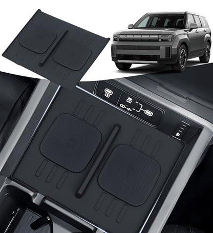 Center Console Wireless Charging Protective Mats for Hyundai Santa Fe 2024 2025 2026, Interior Accessories Silicone Non-Slip Anti-Dust Waterproof Pad, Black