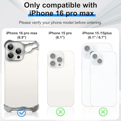 Frameless Phone Case Crafted for iPhone 16 Pro Max Silver - color: Aluminum Silver, size: iPhone 16 Pro Max