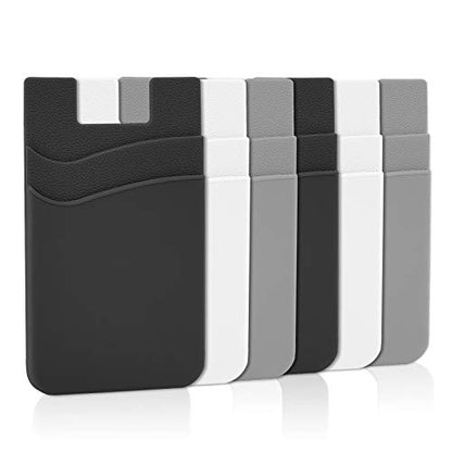 Senose Phone Card Holder, Phone Wallet Stick On Double Cellphone Pocket - color: Black*2+White*2+Gray*2