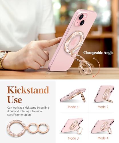 GVIEWIN Magnetic Phone Ring Holder, Compatible with MagSafe Phone Grip | Adjustable Stand, Magnet Phone Ring Kickstand, for iPhone 17/16/15/14/13/12 Pro Max Plus Air/Other Phones (Glitter/Pink Gold) - color: Glitter/Pink Gold