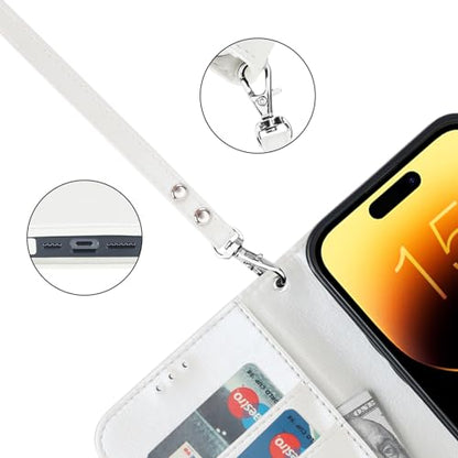 Bocasal Detachable Wallet Case Card Holder for iPhone 15 Pro Max White | RFID Blocking Kickstand Card Slots Holder PU Leather Magnetic Shockproof Wrist Strap Removable Flip Protective Cover 6.7 inch - color: White