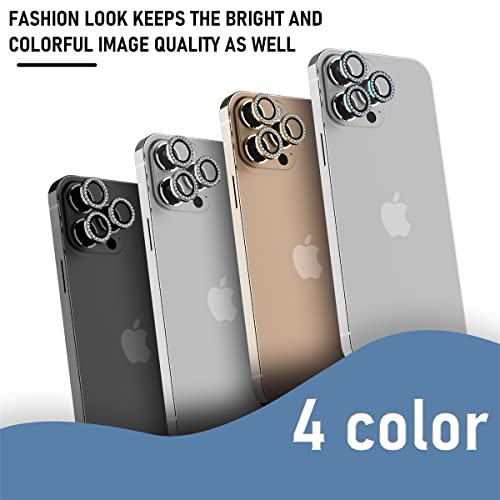 Suoman 3-Pack for iPhone 13 Pro Max/iPhone 13 Pro Camera Lens Protector, 9H Hardness Tempered Glass Film, [Flash Diamonds] [Does not Affect Night Shots] Individual Metal Protective Cover -Blue - color: Diamond Blue