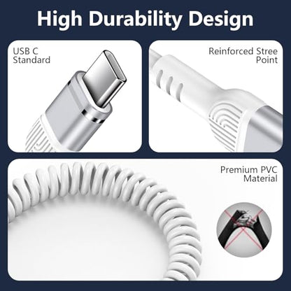 5FT Coiled USB A to C Cable for Google Pixel 11 Pro Fold/Pro XL, 11 Pro/11 - color: White
