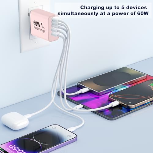 60W USB C Charger Block, Versatile iPhone Charger, Pink (1 Pack) - color: Pink