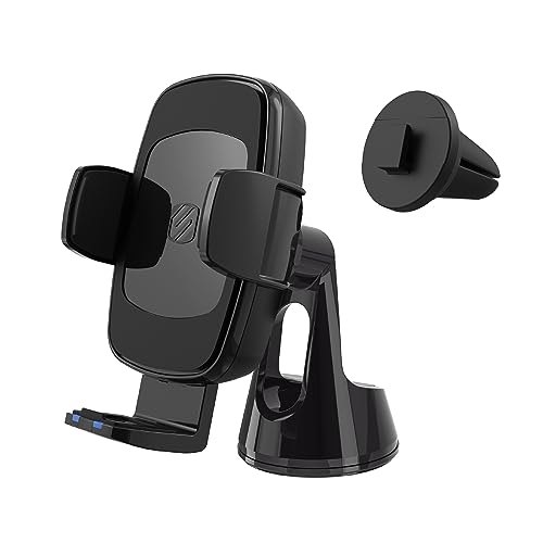 Scosche UQ3WDV-SP Windshield/Dashboard/Vent Qi-Certified 15W Wireless Charging Universal Cell Phone Car Mount, Adjustable Hands-Free Cell Phone Holder with Stick Grip, Black - style: Windshield / Dash / Vent